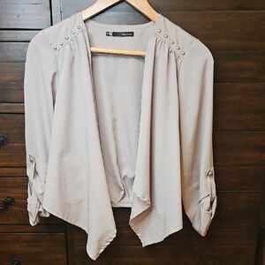 Maurices Taupe Open Front Drape Cardigan with Stud Detail